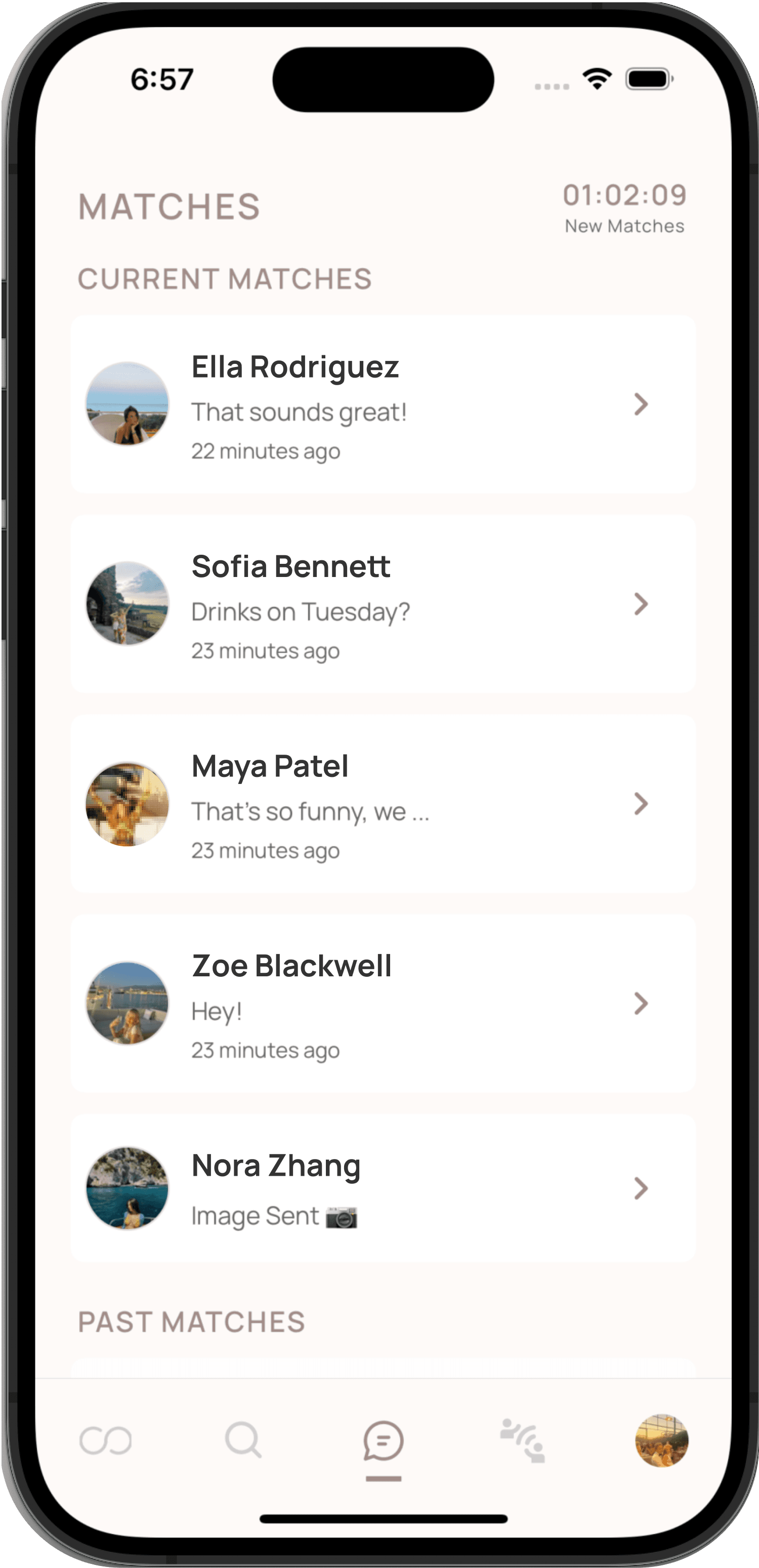 Cerca app matches screen